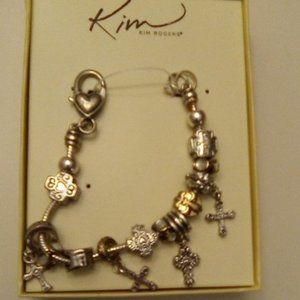 NEW Kim Rogers Sterling Silver Plated beaded Charm bracelet Cross Pandora look